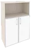 Офисный шкаф средний широкий (2 низких фасада белое стекло в раме)