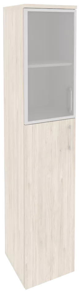 Офисный шкаф высокий узкий лев./прав. (1 средний фасад ЛДСП + 1 низкий фасад стекло в раме)