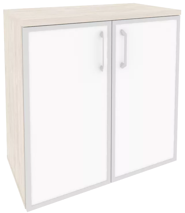 Офисный шкаф низкий широкий (2 низких фасада белое стекло в раме)